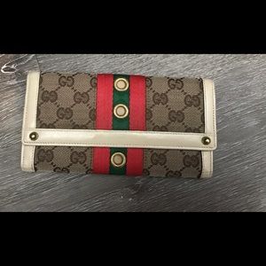 Authentic Gucci GG Canvas Sherry-line 2 fold long wallet